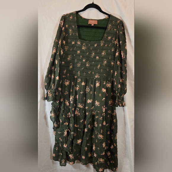 JessaKae Dresses & Skirts - JessaKae Smocked Bodice Long Sleeved Green Floral Dress size 2X